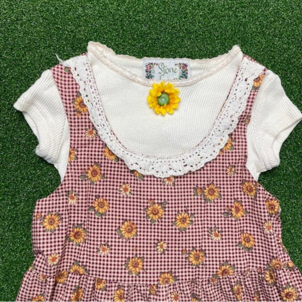 Vintage 90s Y2K Stone Gear Sunflower Girls Dress & T Shirt Set Sz 6 - Picture 3 of 4